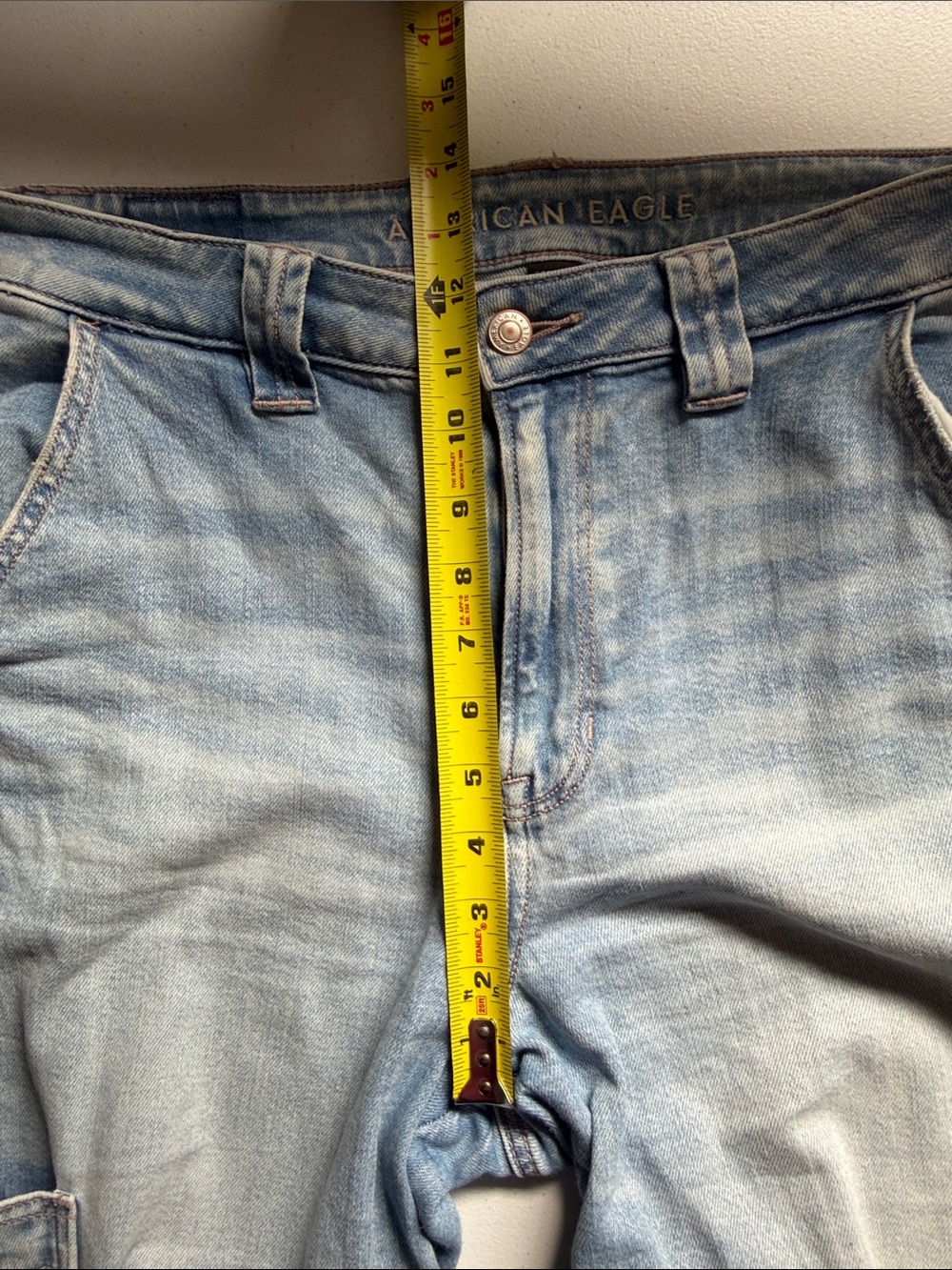America Eagle Super High Rise Baggy Wide Leg Jeans Cargo Light Wash Stretch 10 - Picture 12 of 15